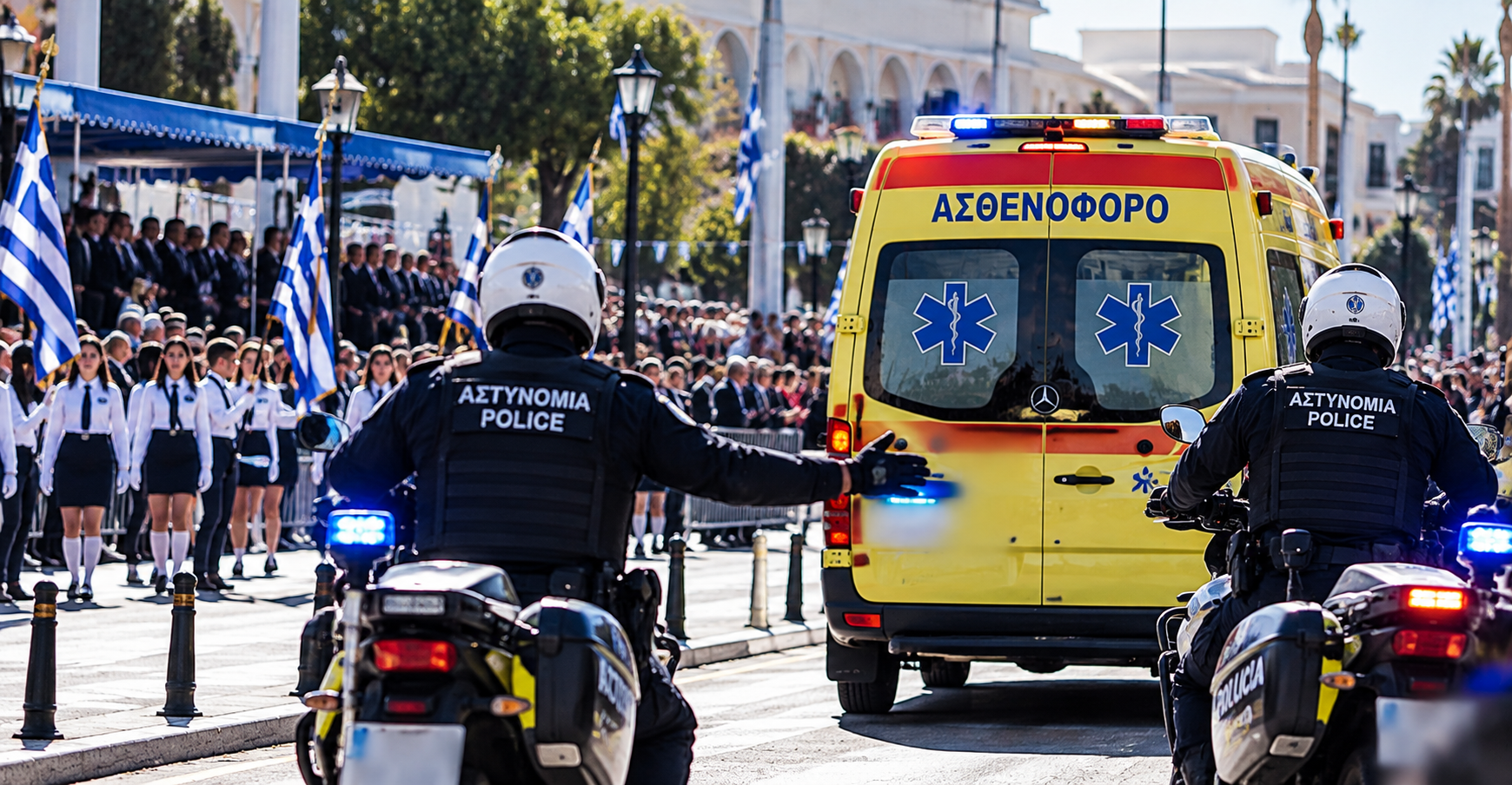 Στιγμές αγωνίας: 7χρονο αγοράκι λιποθύμησε κατά τον Εθνικό Ύμνο στην παρέλαση – Αστυνομικοί άνοιξαν δρόμο για το ασθενοφόρο