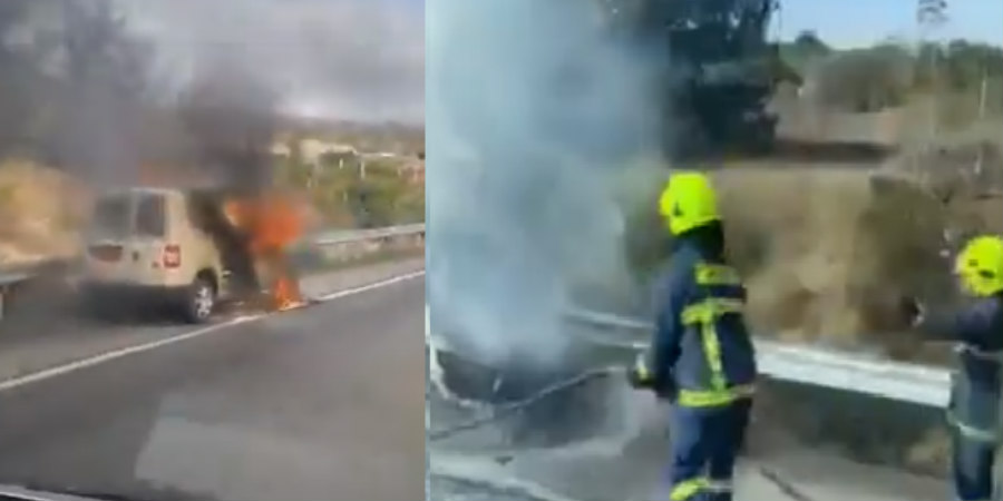 ΕΚΤΑΚΤΟ: Όχημα τυλίχθηκε στις φλόγες στον αυτοκινητόδρομο - ΒΙΝΤΕΟ