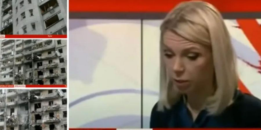 «Λύγισε» στον αέρα δημοσιογράφος του BBC - Βλέπει live βομβαρδισμένο το σπίτι της στο Κίεβο - Δείτε βίντεο
