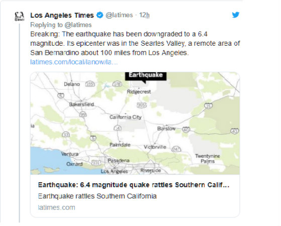 Μόνο υλικές ζημιές στην Καλιφόρνια από τον ισχυρό σεισμό - Όλα υπό έλεγχο, λέει ο Τραμπ 