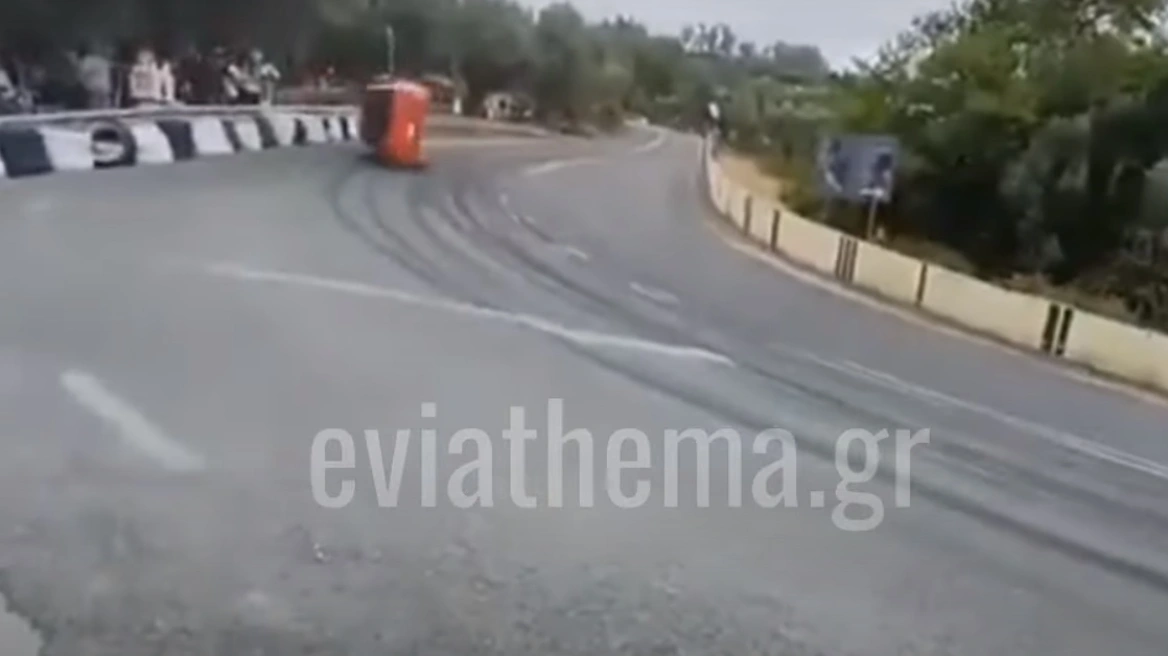 Βίντεο: Τρομακτικό ατύχημα στην ανάβαση Κύμης - Αυτοκίνητο έφυγε στη στροφή και τούμπαρε