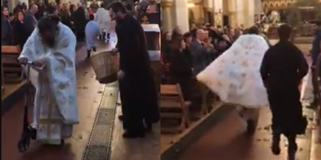 Παπα-σκούτερ στον Άγιο Νεκτάριο! Η πρώτη ανάσταση με πατίνι έχει άλλη χάρη- VIDEO