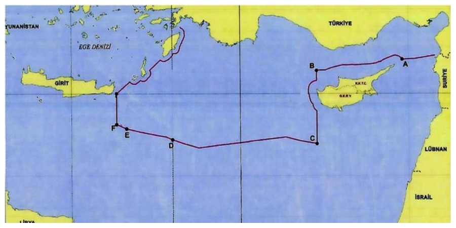 Χάρτη με τα όρια που υφαλοκρηπίδας/ΑΟΖ της Τουρκίας δίνει διπλωμάτης του τουρκικού ΥΠΕΞ