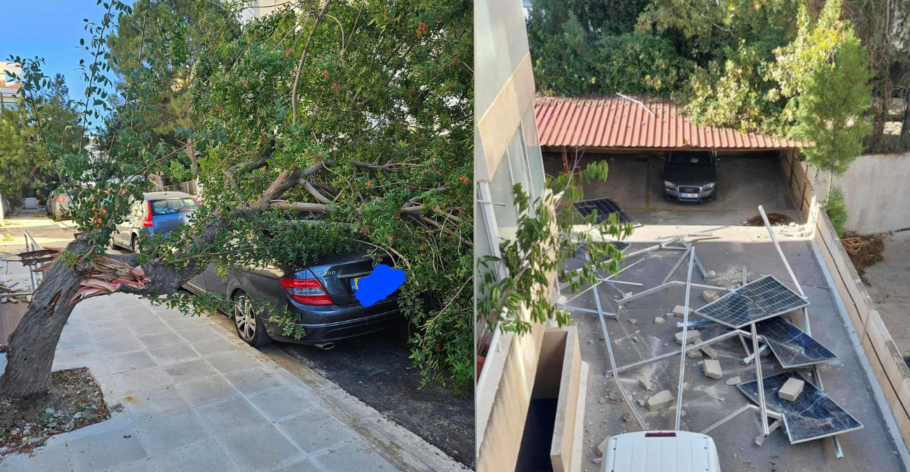 Εικόνες καταστροφής: Δέντρα έπεσαν πάνω σε αυτοκίνητα και φωτοβολταϊκα προσγειώθηκαν στο έδαφος