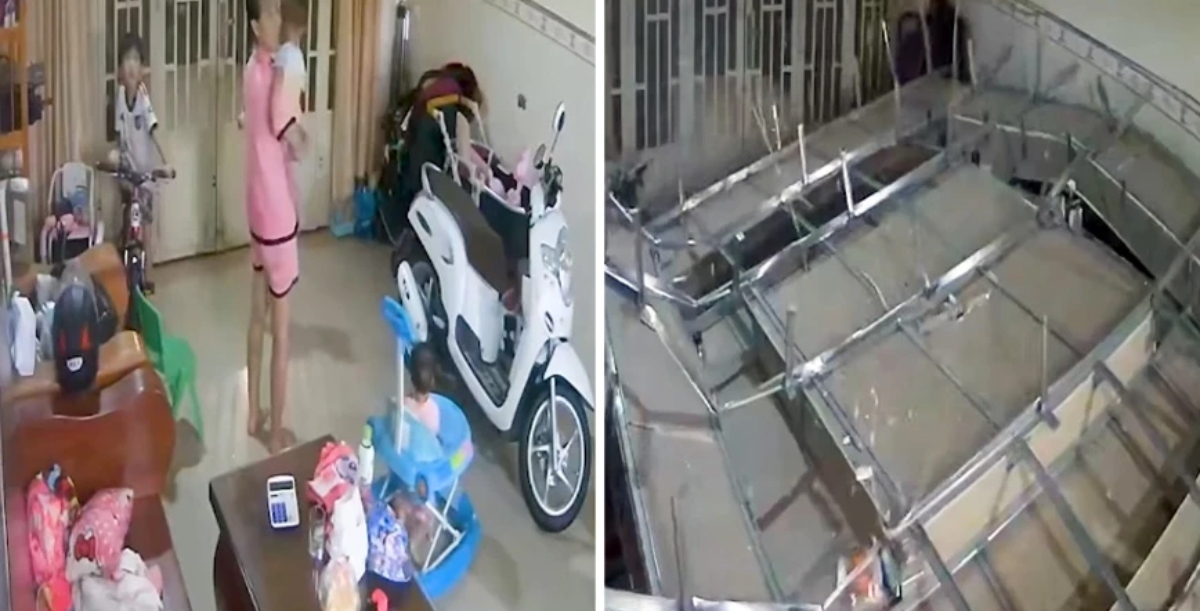 Καμπότζη: Δραματικό βίντεο με μαμά που σώζει το μωρό της λίγα δευτερόλεπτα πριν καταρρεύσει το ταβάνι του σπιτιού