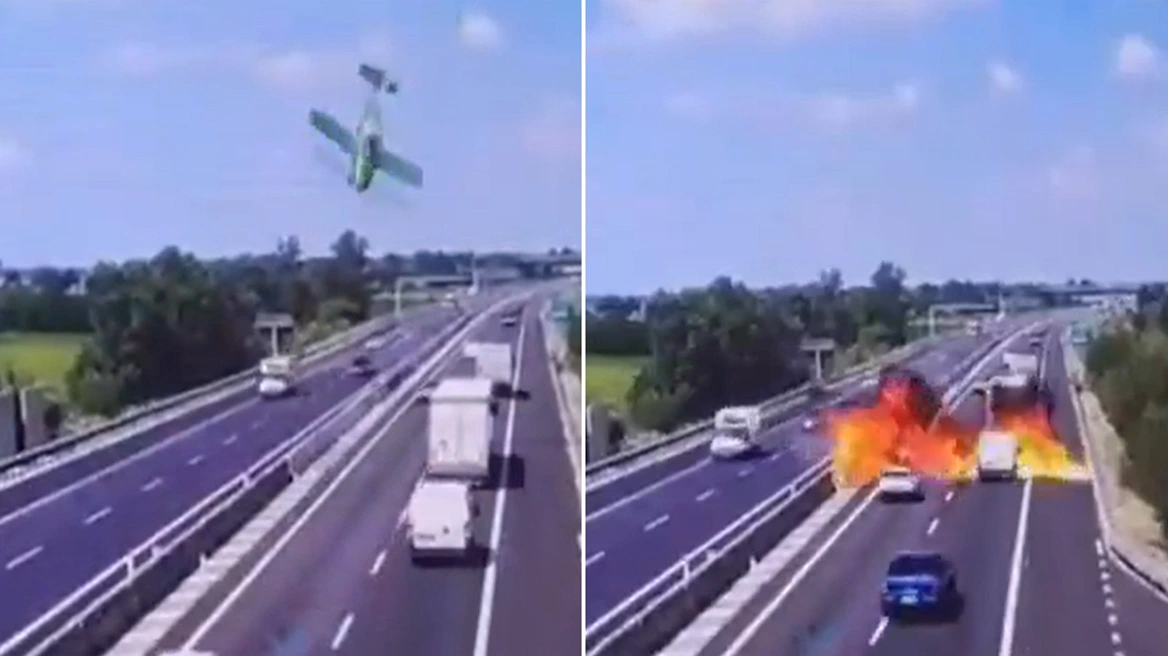 Συγκλονιστικό βίντεο από τη συντριβή αεροσκάφους σε αυτοκινητόδρομο στην Ιταλία - Δύο νεκροί