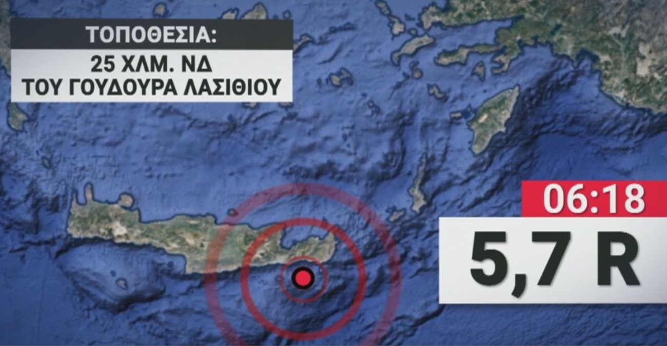 Σεισμός 5,7 Ρίχτερ βορειοδυτικά του Γουδουρά Λασιθίου – Είχε διάρκεια και έγινε ιδιαίτερα αισθητός
