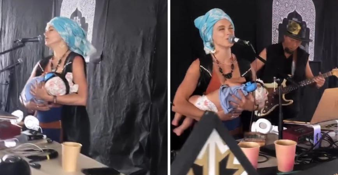 Η μαμά DJ που θηλάζει το μωρό της onstage με το ένα χέρι και παίζει μουσική με το άλλο