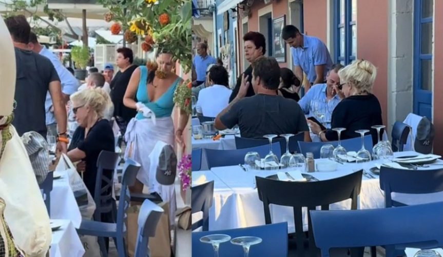 Μενεγάκη: Με βεντάλια στο χέρι και summer look στο Φισκάρδο – Το γεύμα με τον Μάκη & την παρέα της