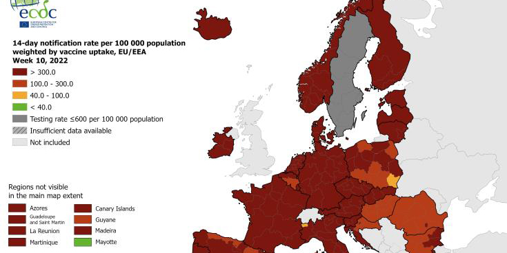 Μικρή βελτίωση επιδημιολογικής κατάστασης κυρίως στην Αν.Ευρώπη στον χάρτη ECDC για τον COVID-19