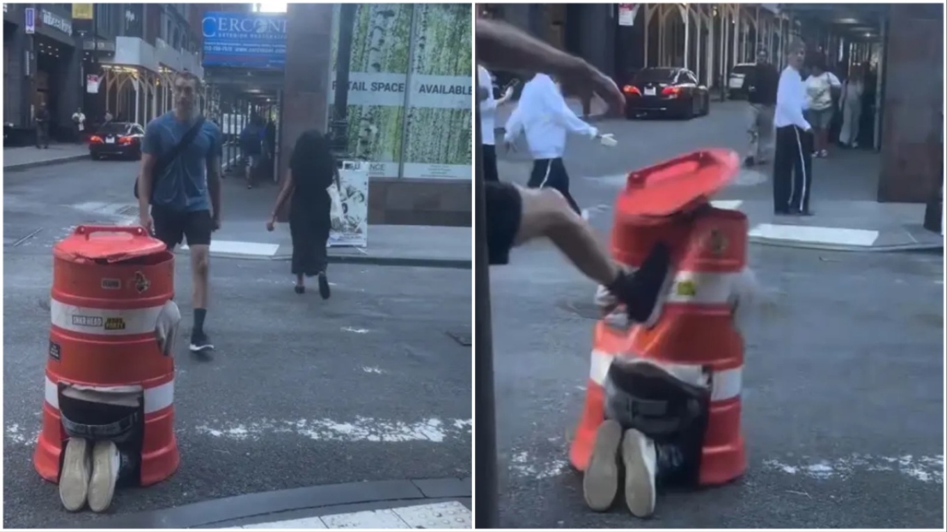 Φαρσέρ που τρομάζει περαστικούς δέχθηκε κλοτσιά από «θύμα» του – Το βίντεο έγινε viral