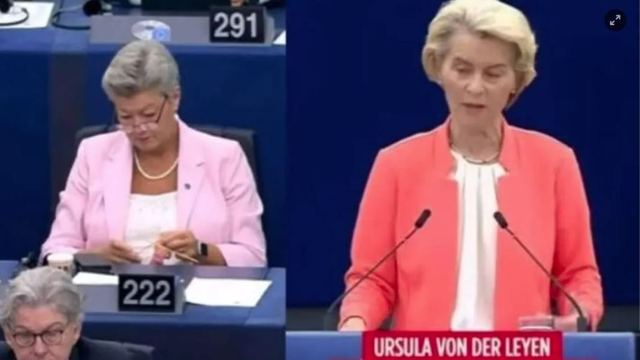 Ευρωβουλή: Όταν η Φον ντερ Λάιεν μιλούσε η επίτροπος Ίλβα Γιόχανσον έπλεκε - Δείτε το viral βίντεο