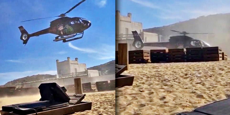 Μύκονος: H στιγμή που ο επιχειρηματίας προσγειώνεται με το ελικόπτερο μέσα σε beach bar - Δείτε το βίντεο