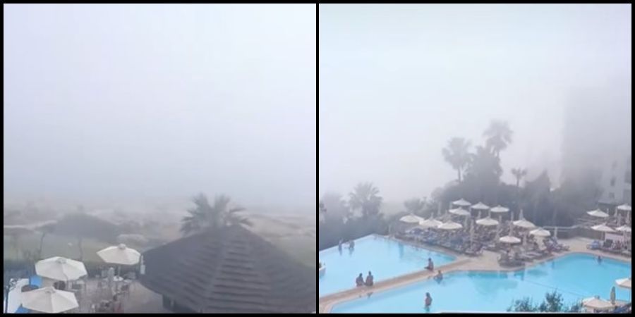 Πέπλο ομίχλης κάλυψε την Αμμόχωστο - Σαν όαση στην έρημο οι πισίνες ξενοδοχείου - Δείτε βίντεο
