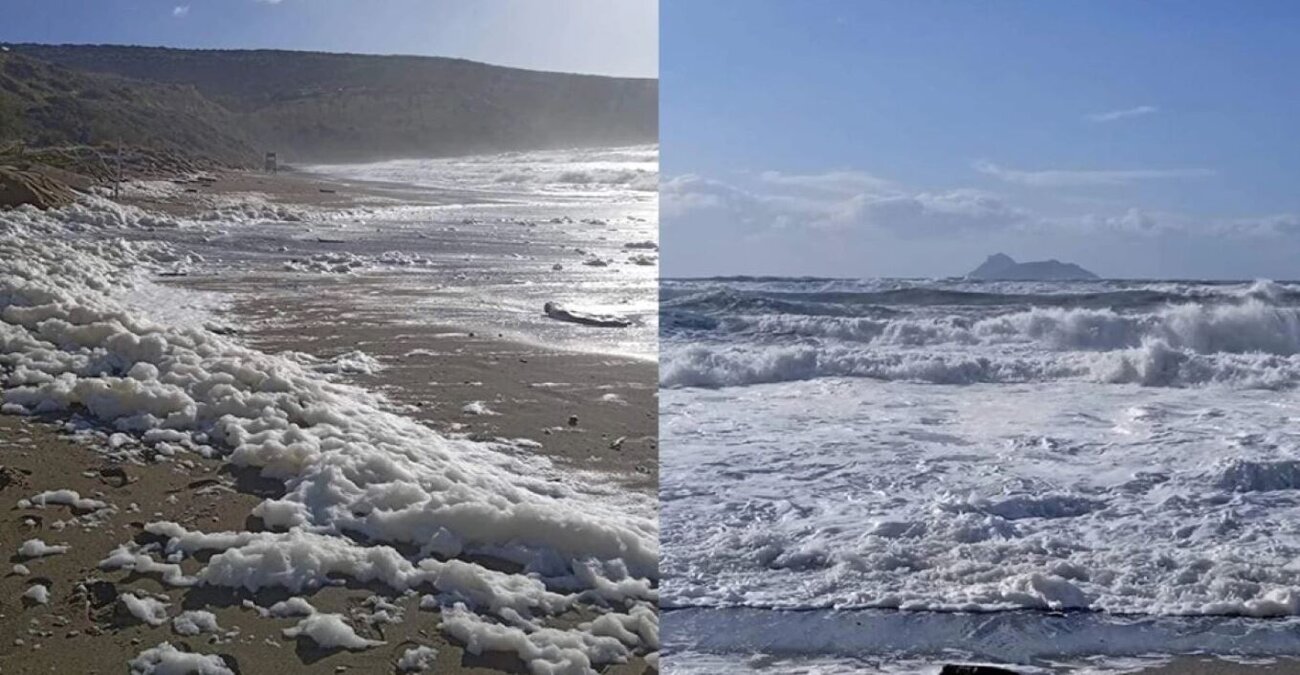 Εντυπωσιακό: Παραλία στην Κρήτη καλύφθηκε από αφρούς μετά την κακοκαιρία Bettina - Δείτε φωτογραφίες
