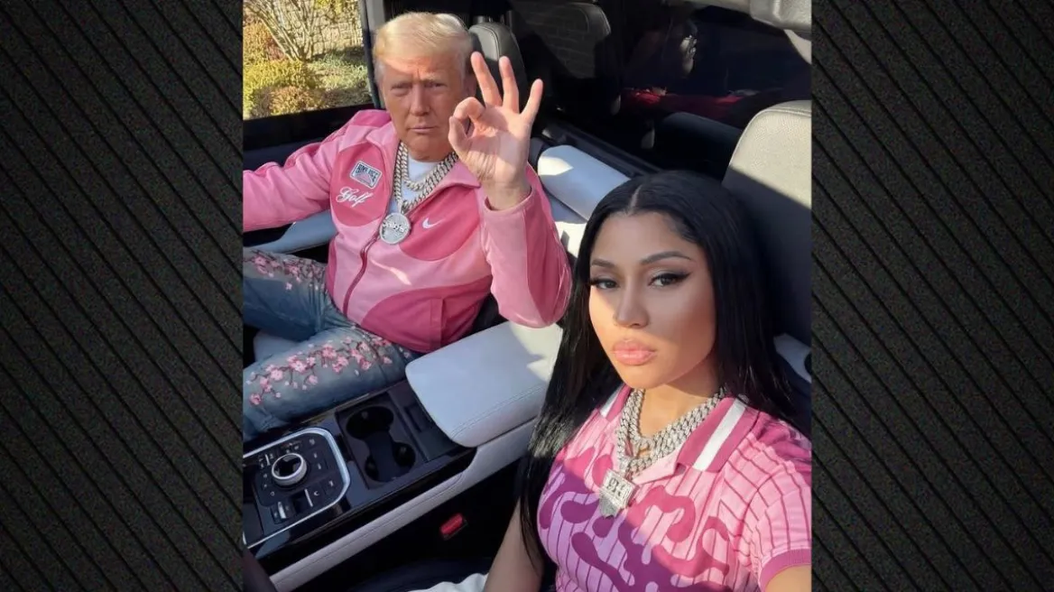 Η Νίκι Μινάζ ανέβασε φωτογραφίες AI με τον Ντόναλντ Τραμπ φορώντας ασορτί ροζ ρούχα και προκάλεσε αντιδράσεις