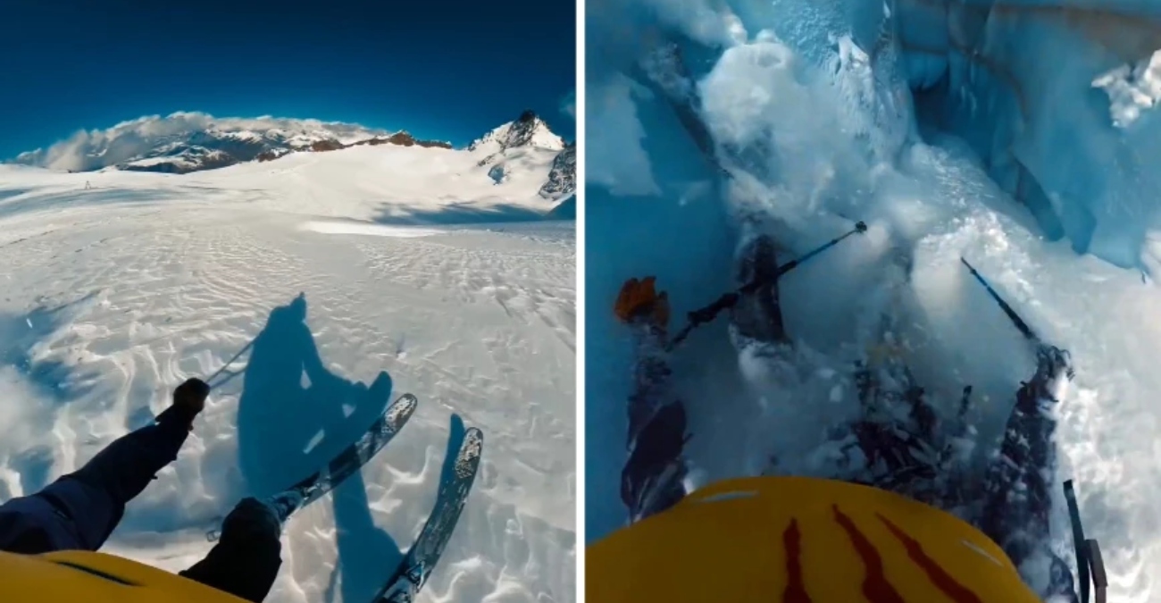 Σοκαριστικό βίντεο με τη στιγμή που σκιέρ πέφτει σε χαράδρα στις Άλπεις