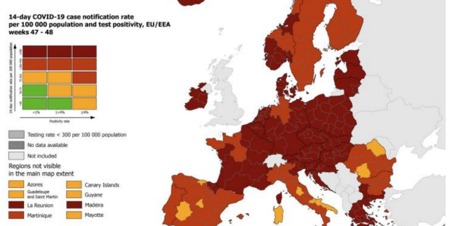 Χάρτης ECDC: Παραμένει στο βαθύ κόκκινο η Κύπρος  - Επιδείνωση σε Γαλλία-Ιταλία
