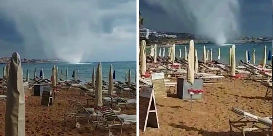 Απίστευτες εικόνες: Δείτε τη στιγμή που υδροστρόβιλος «χτυπάει» παραλία της Αγίας Νάπας - Βίντεο