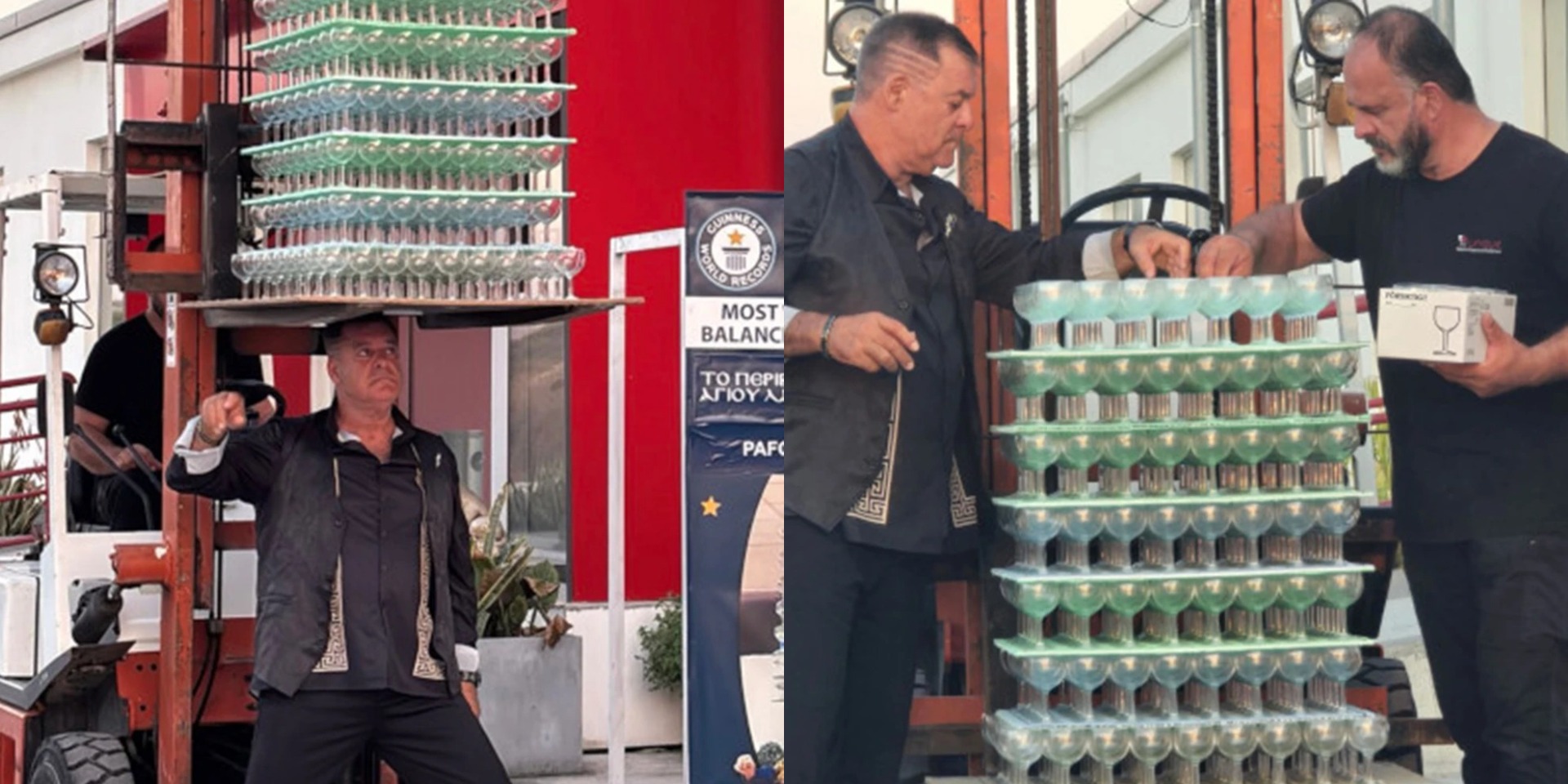 Εντυπωσιακό: Κύπριος ισορρόπησε στο κεφάλι του 511 ποτήρια και έσπασε ρεκόρ Γκίνες - Δείτε φωτογραφίες και βίντεο