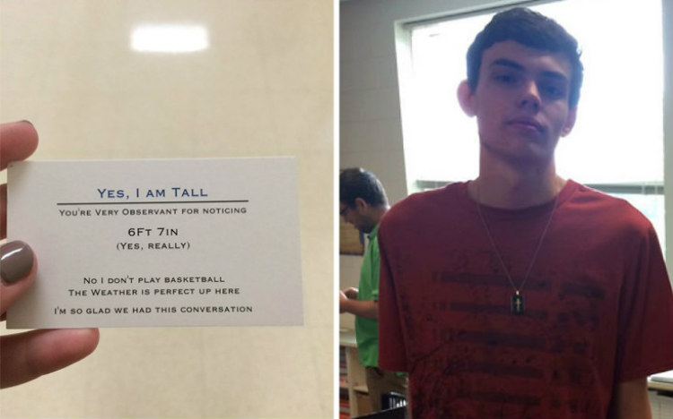 Πανύψηλος έφηβος βαρέθηκε να τον ρωτούν για το ύψος του και βρήκε αυτή τη λύση