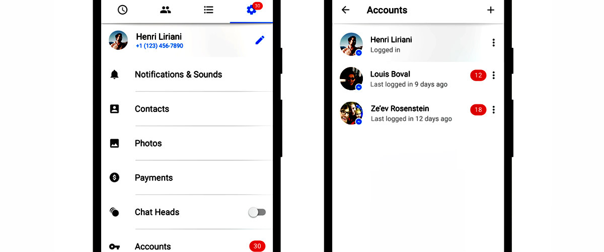 Δυνατότητα πολλαπλών λογαριασμών στο facebook messenger, για τα android