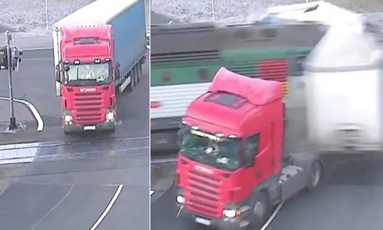 Video: Οδηγός φορτηγού δεν είδε το τρένο!
