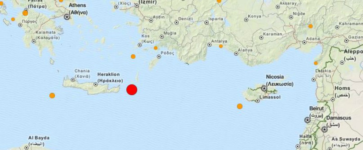 Έκτακτο:  Σεισμός 6,1 Ρίχτερ νοτιοανατολικά της Κρήτης