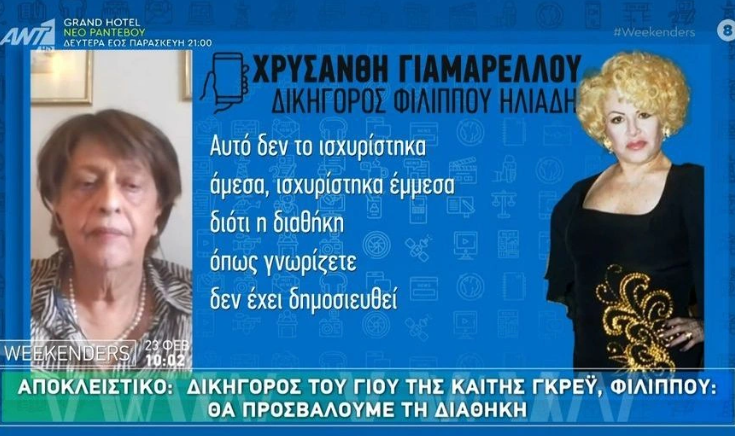 Φίλιππος Ηλιάδης: Ο γιος της Καίτης Γκρέϋ θα προσβάλλει τη διαθήκη της - Τι λέει η δικηγόρος του