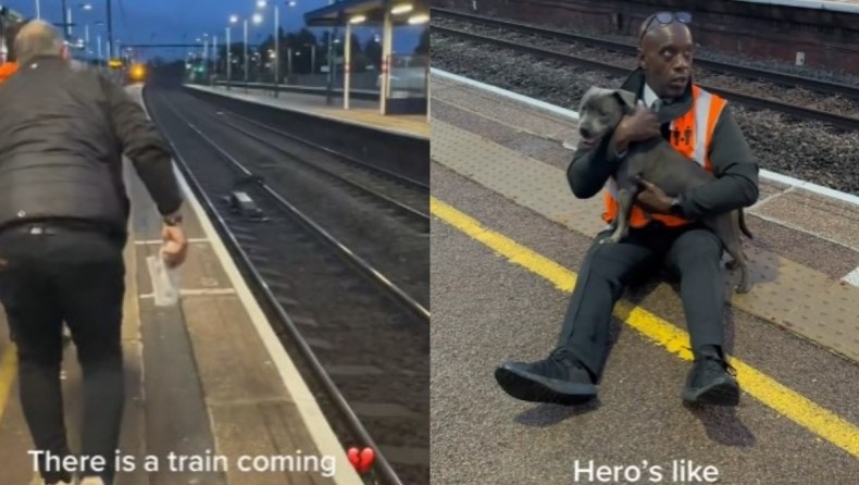 Συγκινητικό βίντεο: Εργάτης στην Αγγλία σώζει παγιδευμένο σκυλάκι από τις ράγες του τρένου 