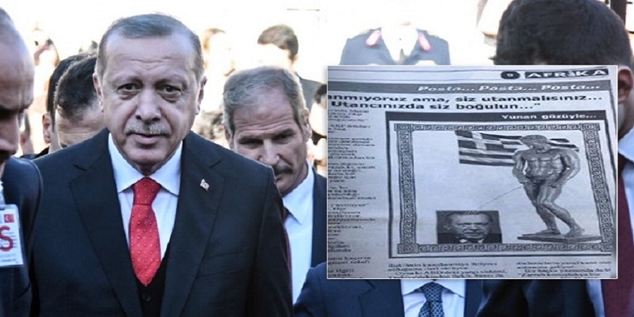 Η γελοιογραφία της τουρκοκυπριακής εφημερίδας «Αφρίκα» προκάλεσε αντιδράσεις - Δείχνει Ελληνικό άγαλμα να ουρεί τον Ερντογάν - ΦΩΤΟΓΡΑΦΙΑ