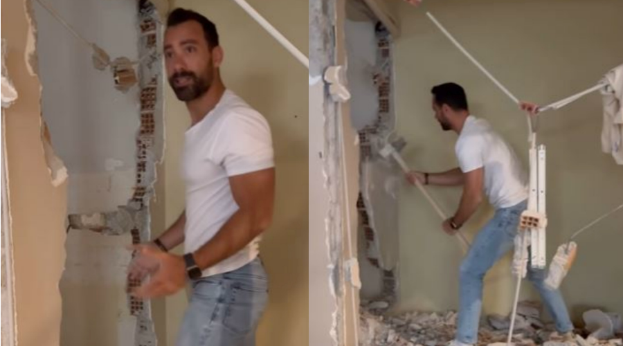Σάκης Τανιμανίδης: Πήρε βαριοπούλα και έριξε τοίχους στο νέο τους σπίτι που ανακαινίζεται (Βίντεο)
