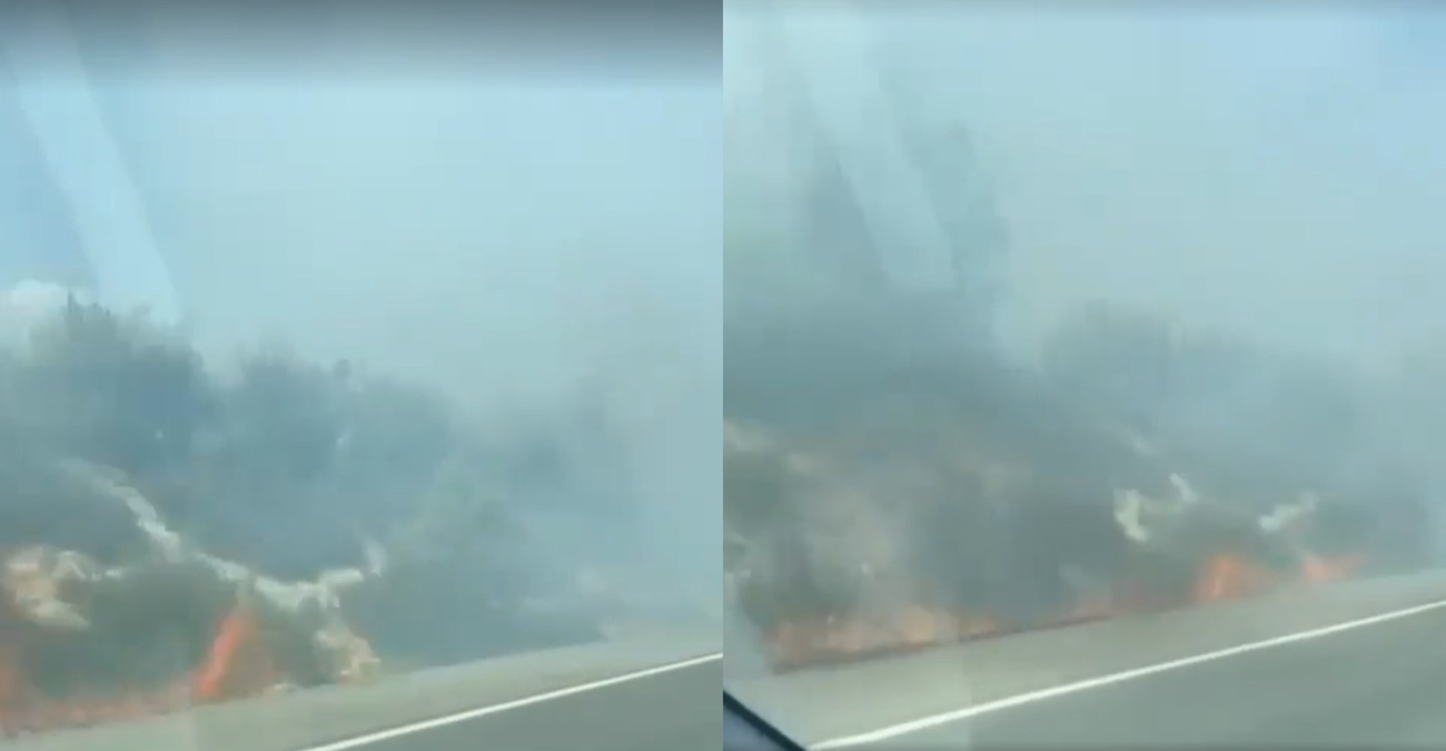 Ξέσπασε φωτιά στον αυτοκινητόδρομο – Δείτε βίντεο  