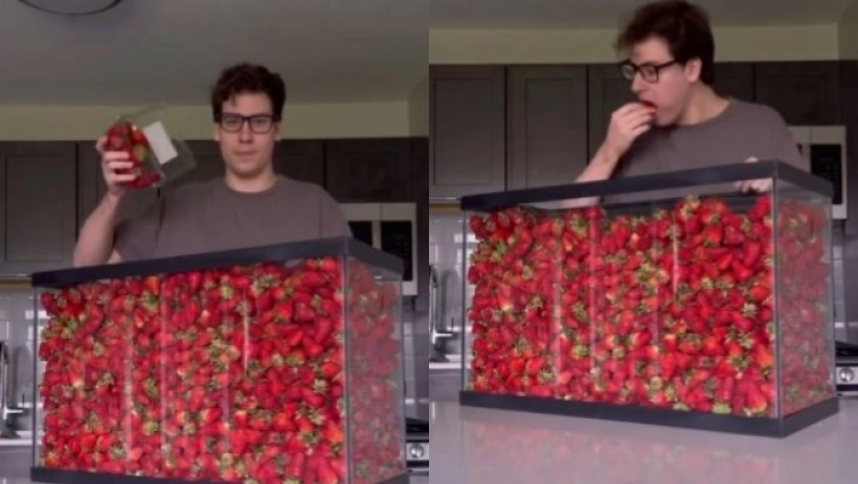 Τύπος έφαγε 100 λίτρα φράουλες και δίχασε το διαδίκτυο - Δείτε βίντεο 