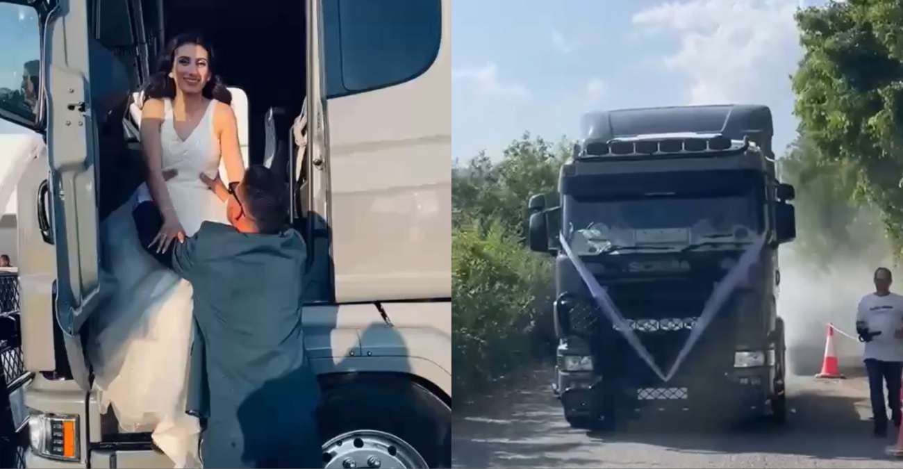 Viral βίντεο από κυπριακό γάμο: Η νύφη πήγε στην εκκλησία οδηγώντας… νταλίκα!