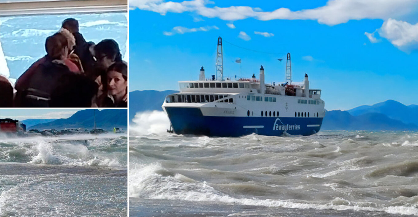 Θρίλερ σε πλοίο της γραμμής Πειραιάς-Αίγινα - «Μάχη» για να δέσει στο λιμάνι, τα κύματα έσπασαν τζάμια - Δείτε βίντεο 