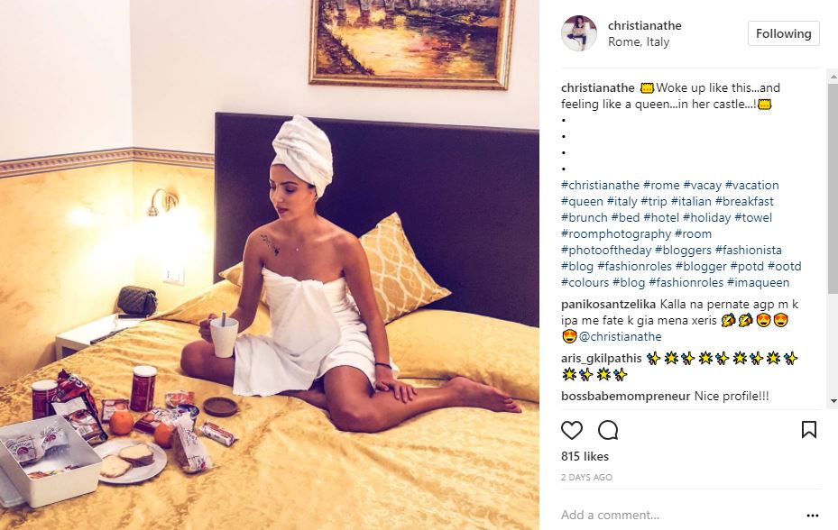 Μόνο με την πετσέτα του μπάνιου η Κύπρια ηθοποιός απολαμβάνει το brunch της στην Ρώμη! Στο κρεβάτι του ξενοδοχείου της - ΦΩΤΟΓΡΑΦΙΕΣ